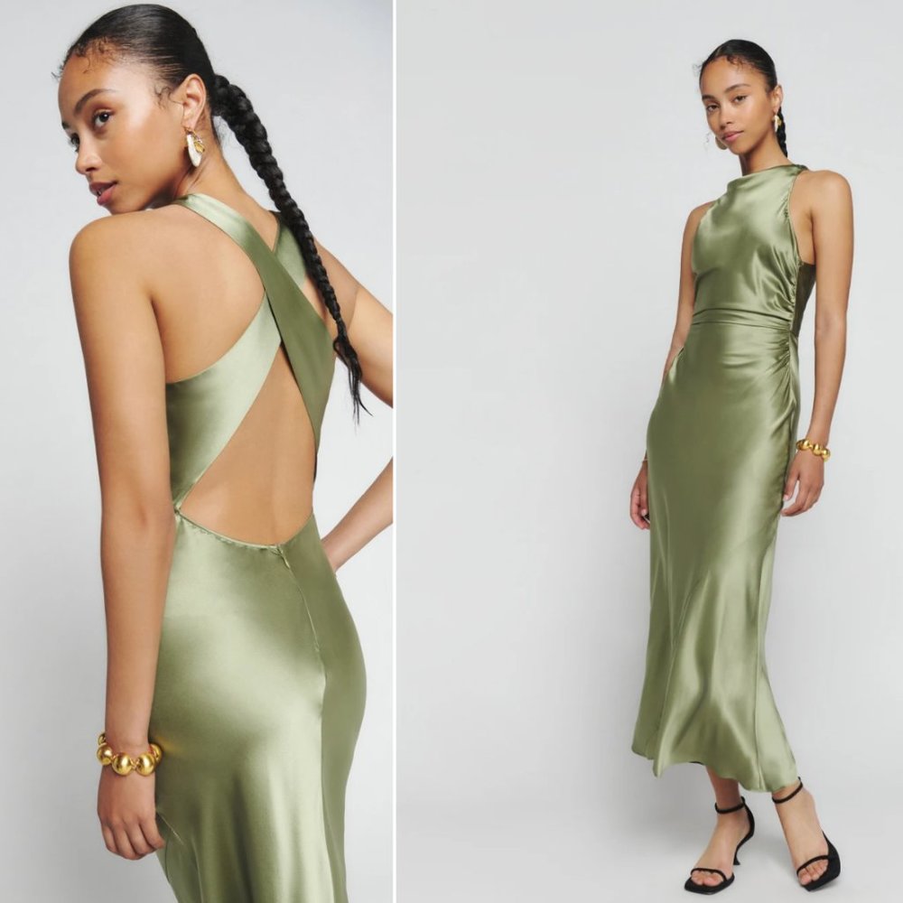 COPY - NWT Reformation Casette Silk Dress in Artichoke
